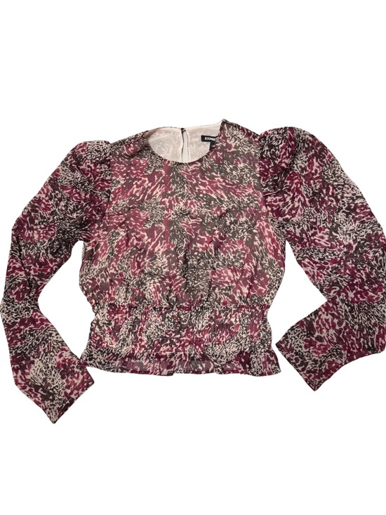 Express Tops - Express Printed Peplum Blouse - Pink & Black